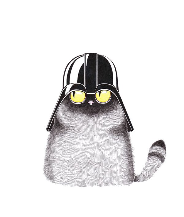 Katze mit Darth Vader Helm: Illustration "Böse Katze"