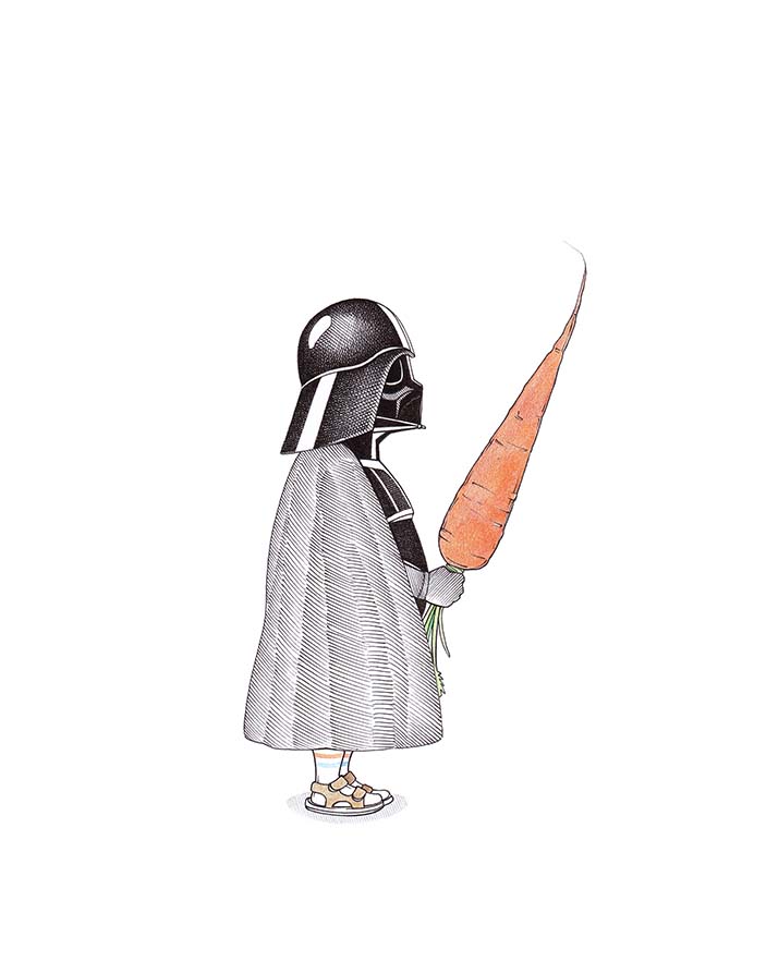 Darth Vader als Veganer mit Karotte statt Lichtschwert
