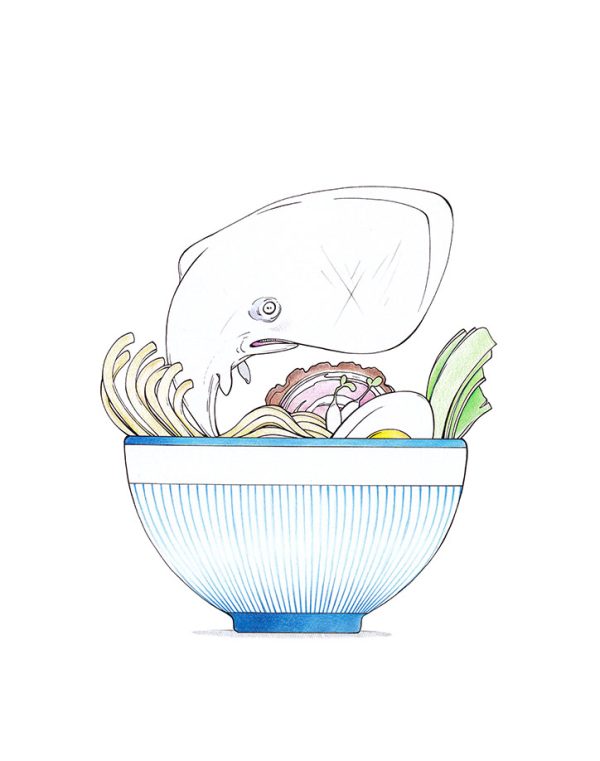 Moby Dick in einer Schale japanischer Ramen-Nudeln: Illustration "Call me Ishmael".